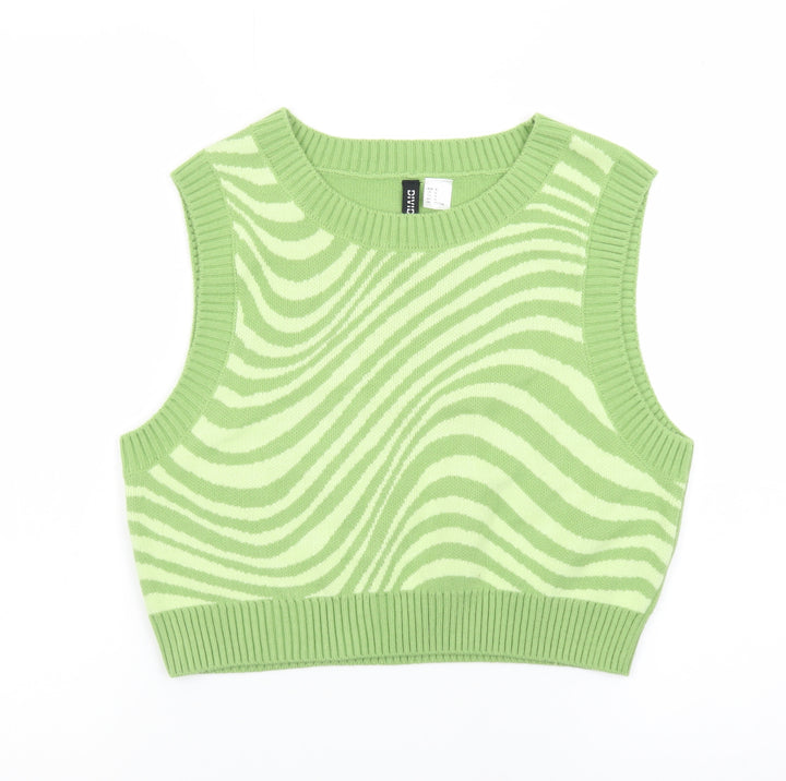 H&M Divided Women Green Crew Neck Sleeveless Knit Vest Size 12