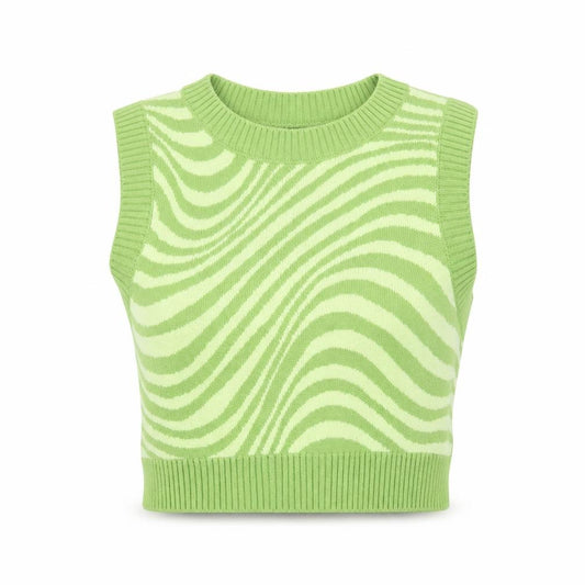 Front view of H&M Divided Women Green Crew Neck Sleeveless Knit Vest, size 12