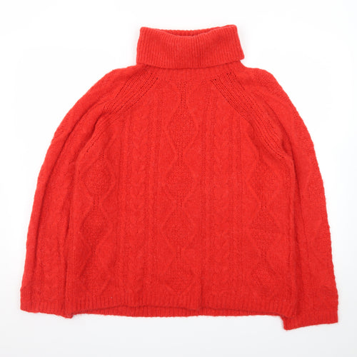 Next Women Red Roll Neck Wool Cable-Knit Jumper Size 12
