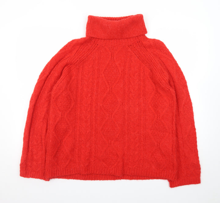 Next Women Red Roll Neck Wool Cable-Knit Jumper Size 12