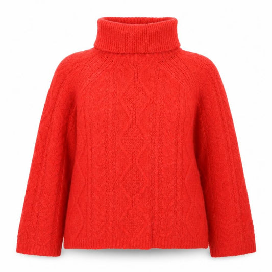 Front view of Next Women Red Roll Neck Wool Cable-Knit Jumper, size 12