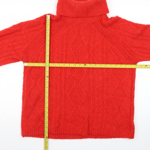 Next Women Red Roll Neck Wool Cable-Knit Jumper Size 12