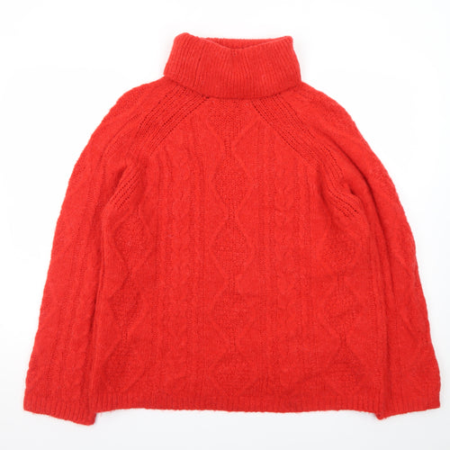 Next Women Red Roll Neck Wool Cable-Knit Jumper Size 12