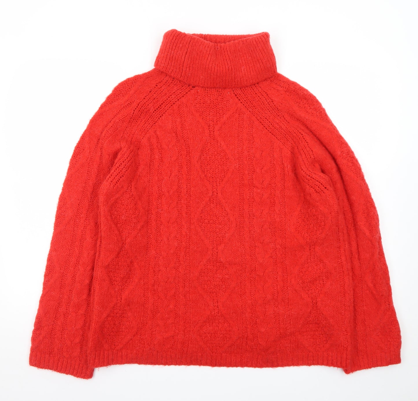 Next Women Red Roll Neck Wool Cable-Knit Jumper Size 12