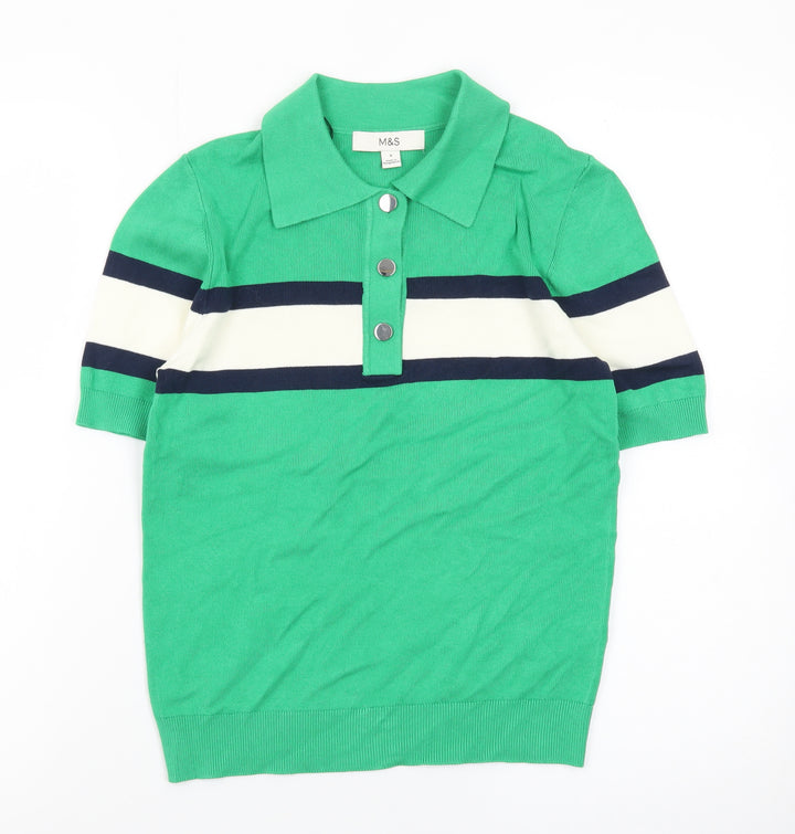 Marks and Spencer Men’s Green Colourblock Polo Shirt Size S