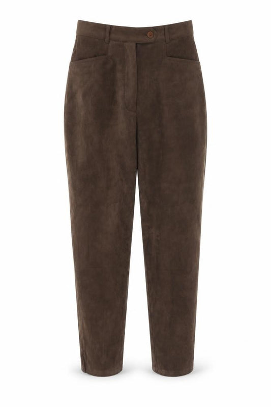 Front view of Casualaire Brown Men's Classic Tapered Trousers S Stretch Comfort Fit