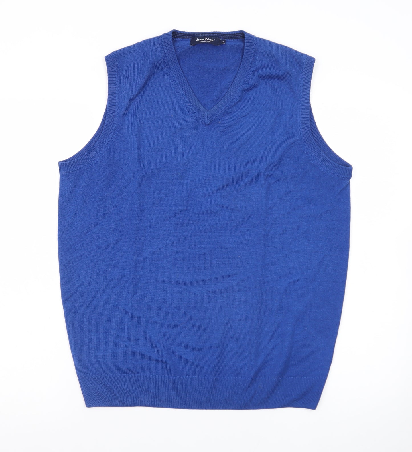 James Pringle Men's Blue Wool Sleeveless V-Neck Vest Jumper Size M