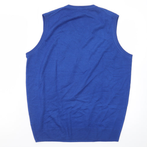 James Pringle Men's Blue Wool Sleeveless V-Neck Vest Jumper Size M