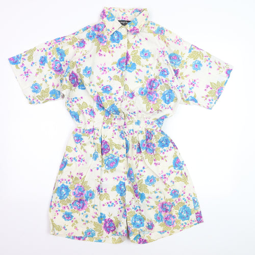 Ashleigh Morgan Women’s Beige Floral Cotton Playsuit L Short Sleeve