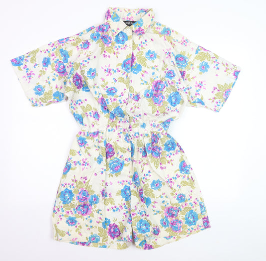Ashleigh Morgan Women’s Beige Floral Cotton Playsuit L Short Sleeve
