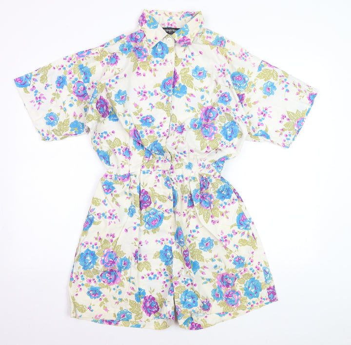 Ashleigh Morgan Women’s Beige Floral Cotton Playsuit L Short Sleeve