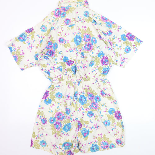 Ashleigh Morgan Women’s Beige Floral Cotton Playsuit L Short Sleeve