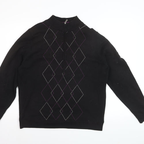 Green Lamb Women's Black Argyle 1/2 Zip Jumper Size 16