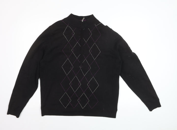 Green Lamb Women's Black Argyle 1/2 Zip Jumper Size 16