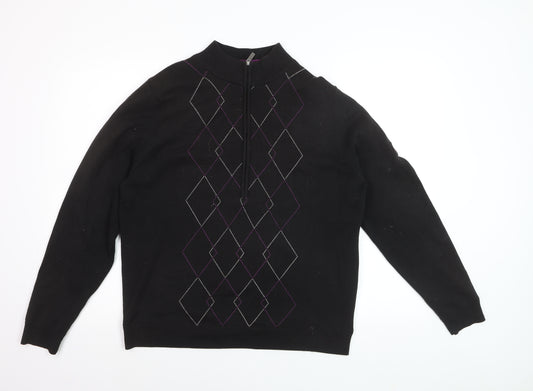 Green Lamb Women's Black Argyle 1/2 Zip Jumper Size 16