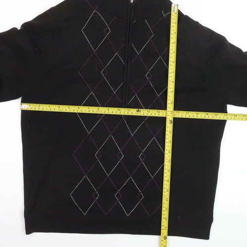 Green Lamb Women's Black Argyle 1/2 Zip Jumper Size 16