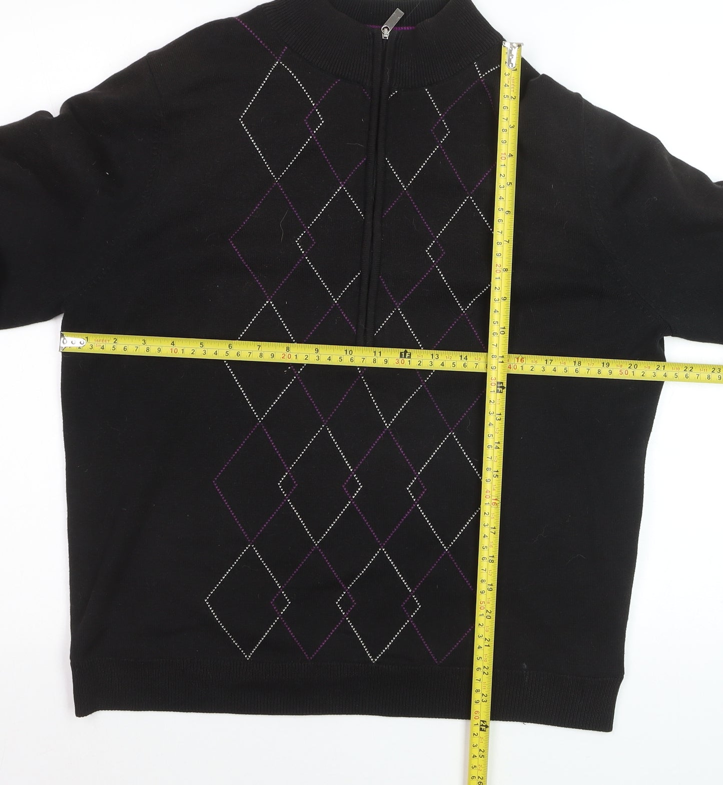 Green Lamb Women's Black Argyle 1/2 Zip Jumper Size 16