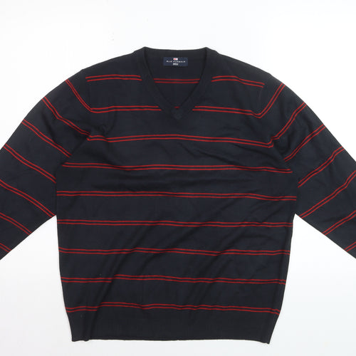 Marks and Spencer Men’s Navy Red Stripe V-Neck Pullover Jumper M