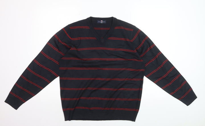 Marks and Spencer Men’s Navy Red Stripe V-Neck Pullover Jumper M