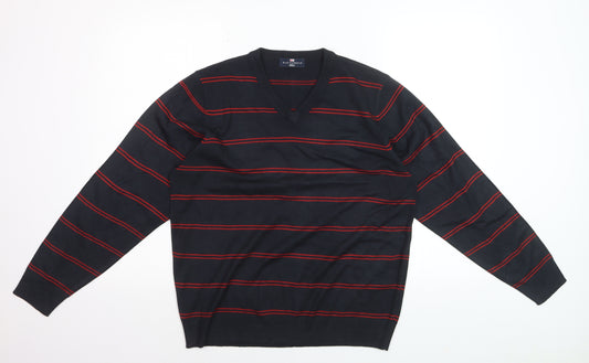 Marks and Spencer Men’s Navy Red Stripe V-Neck Pullover Jumper M