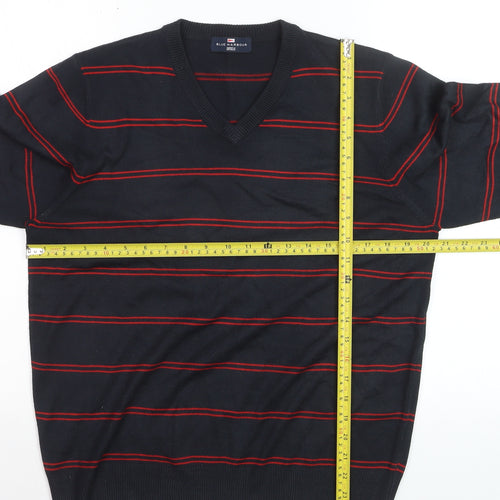 Marks and Spencer Men’s Navy Red Stripe V-Neck Pullover Jumper M