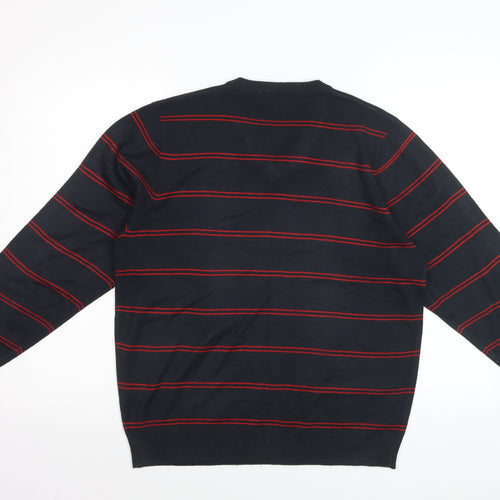 Marks and Spencer Men’s Navy Red Stripe V-Neck Pullover Jumper M