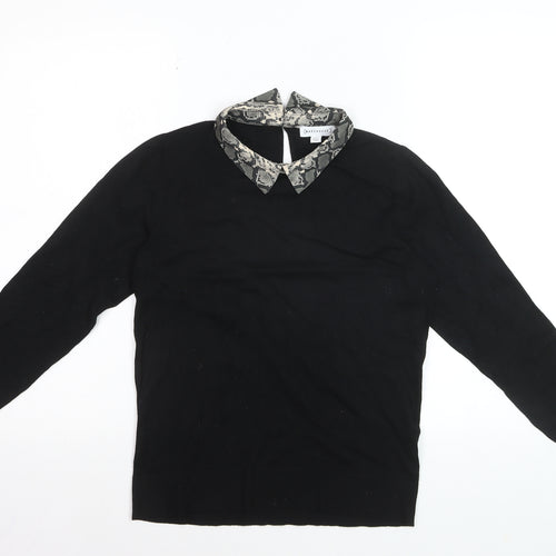 Warehouse Women Black Collared Snake Print Pullover Jumper Size 14
