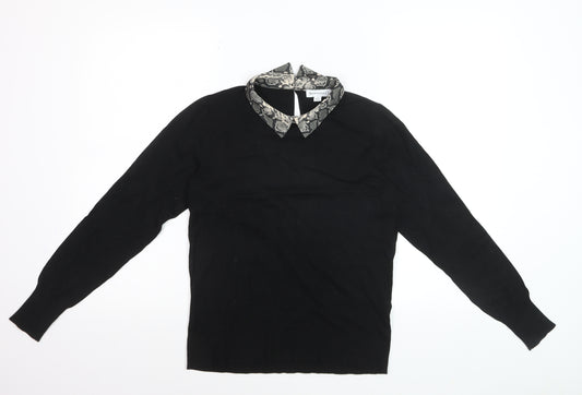 Warehouse Women Black Collared Snake Print Pullover Jumper Size 14