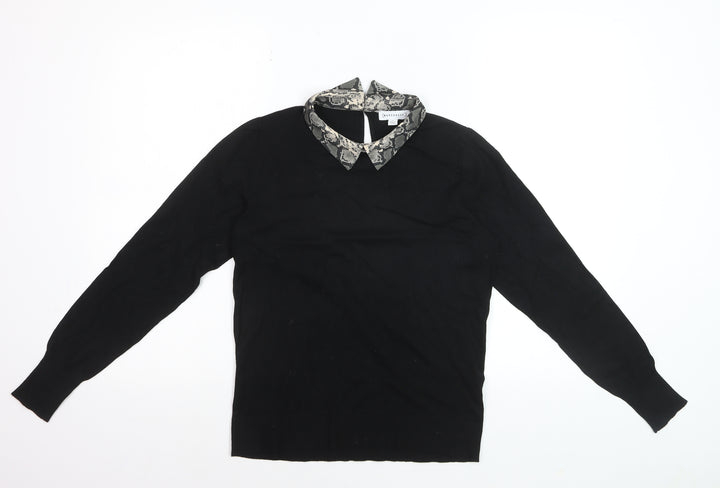 Warehouse Women Black Collared Snake Print Pullover Jumper Size 14