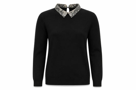 Front view of Warehouse Women Black Collared Snake Print jumper, size 14