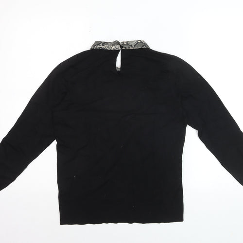 Warehouse Women Black Collared Snake Print Pullover Jumper Size 14
