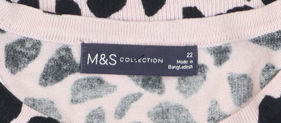 Marks and Spencer Women Pink Animal Print Relaxed Fit Pullover Jumper Size 22