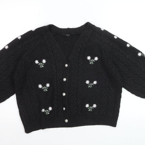 Next Women Black Floral Cable Knit Cardigan L
