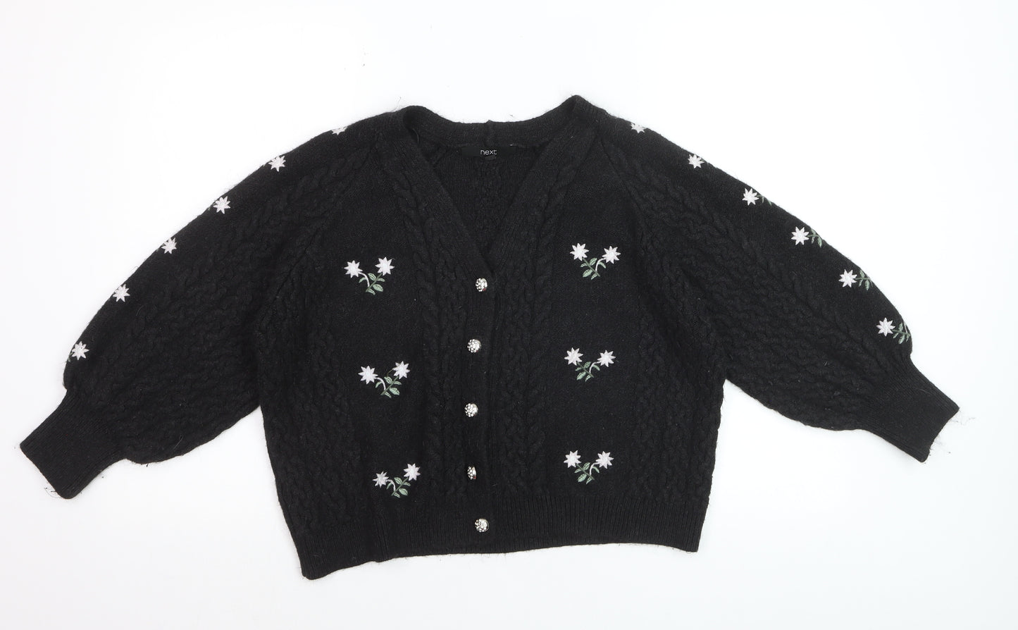 Next Women Black Floral Cable Knit Cardigan L