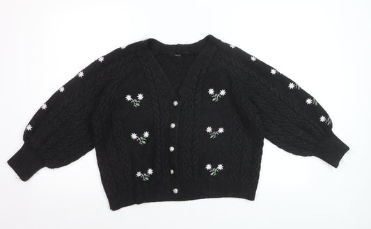Next Women Black Floral Cable Knit Cardigan L