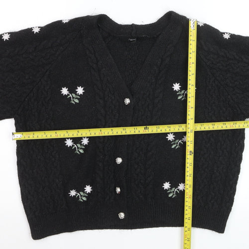 Next Women Black Floral Cable Knit Cardigan L
