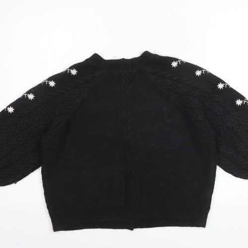 Next Women Black Floral Cable Knit Cardigan L