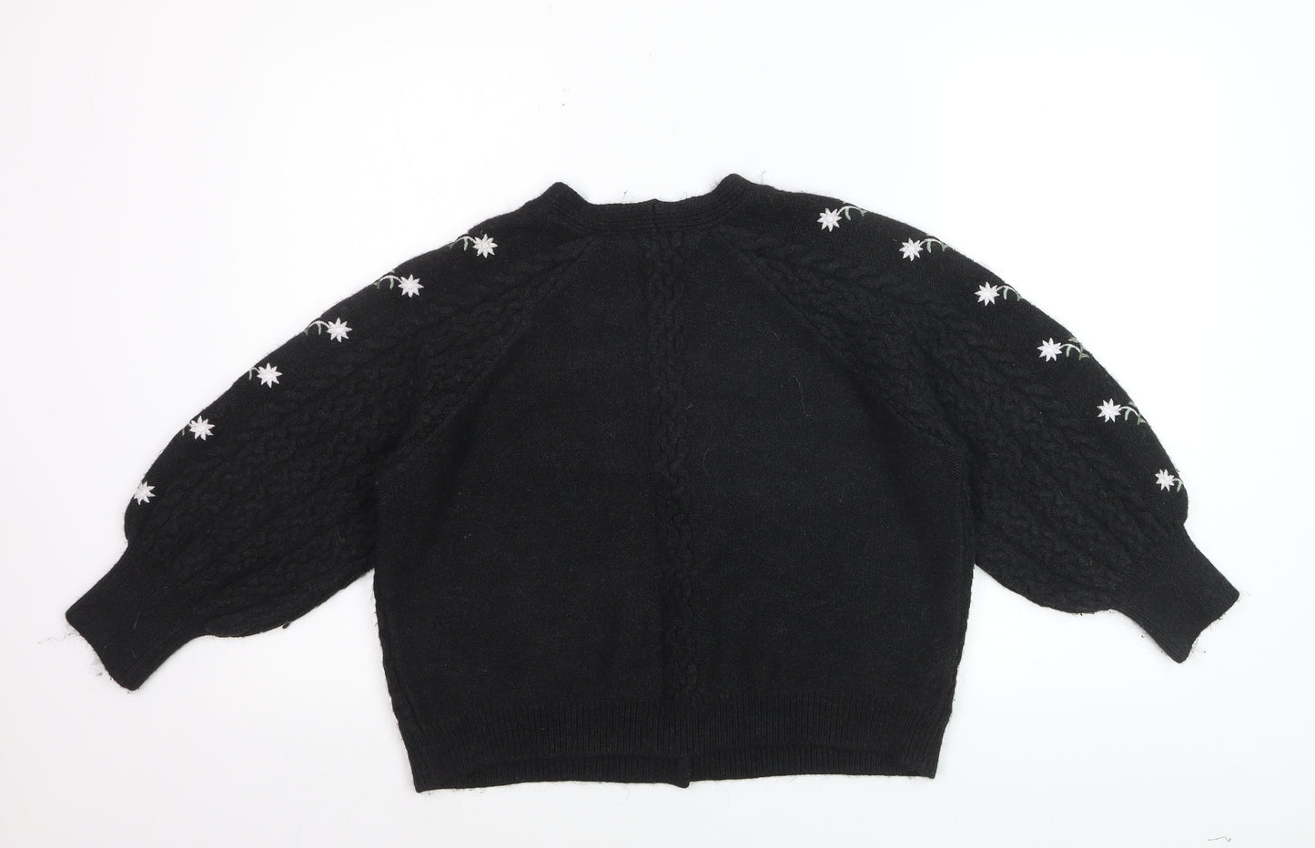 Next Women Black Floral Cable Knit Cardigan L