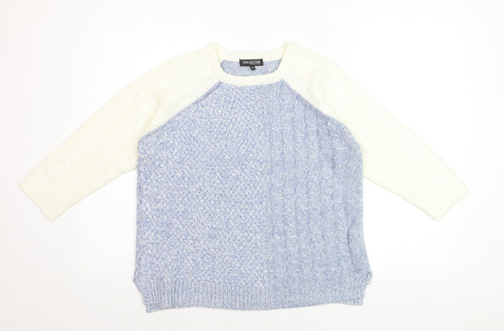 Debenhams Women Blue Crew Neck Cable Knit Pullover Jumper Size 14