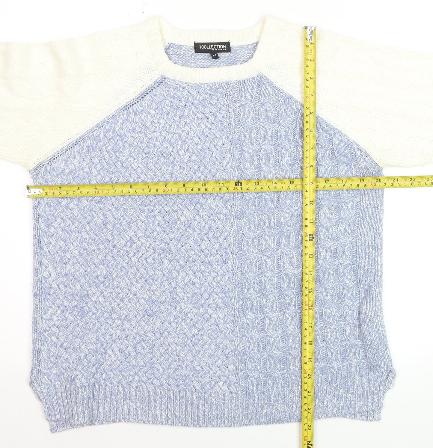 Debenhams Women Blue Crew Neck Cable Knit Pullover Jumper Size 14