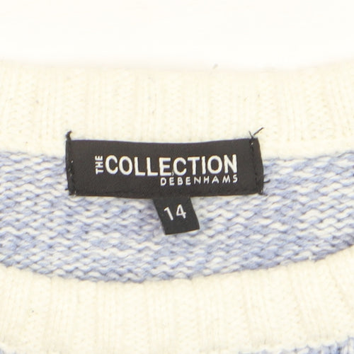 Debenhams Women Blue Crew Neck Cable Knit Pullover Jumper Size 14
