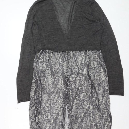EAST Womens Grey Floral Wool Blend Empire Waist Dress Size 14