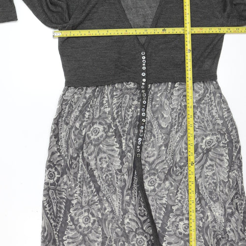 EAST Womens Grey Floral Wool Blend Empire Waist Dress Size 14