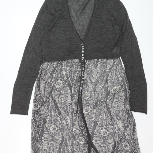 EAST Womens Grey Floral Wool Blend Empire Waist Dress Size 14