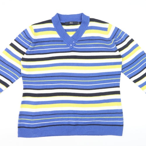 Isle Essentials Women’s Multicoloured Striped V-Neck Knit Jumper L