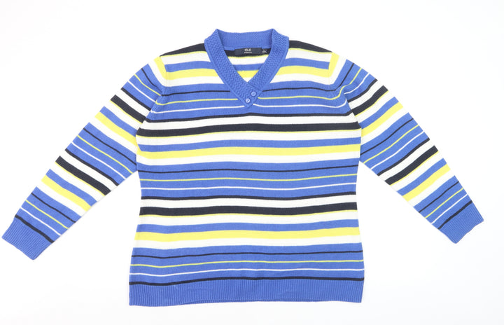 Isle Essentials Women’s Multicoloured Striped V-Neck Knit Jumper L