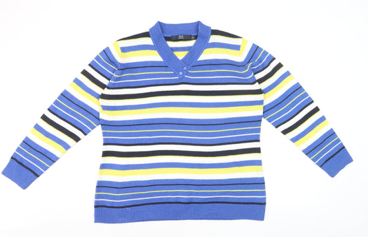 Isle Essentials Women’s Multicoloured Striped V-Neck Knit Jumper L