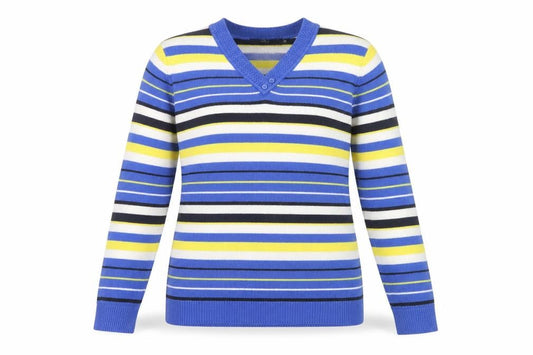 Front view of Isle Essentials Women’s Multicoloured Striped V-Neck Knit Jumper L