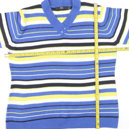 Isle Essentials Women’s Multicoloured Striped V-Neck Knit Jumper L