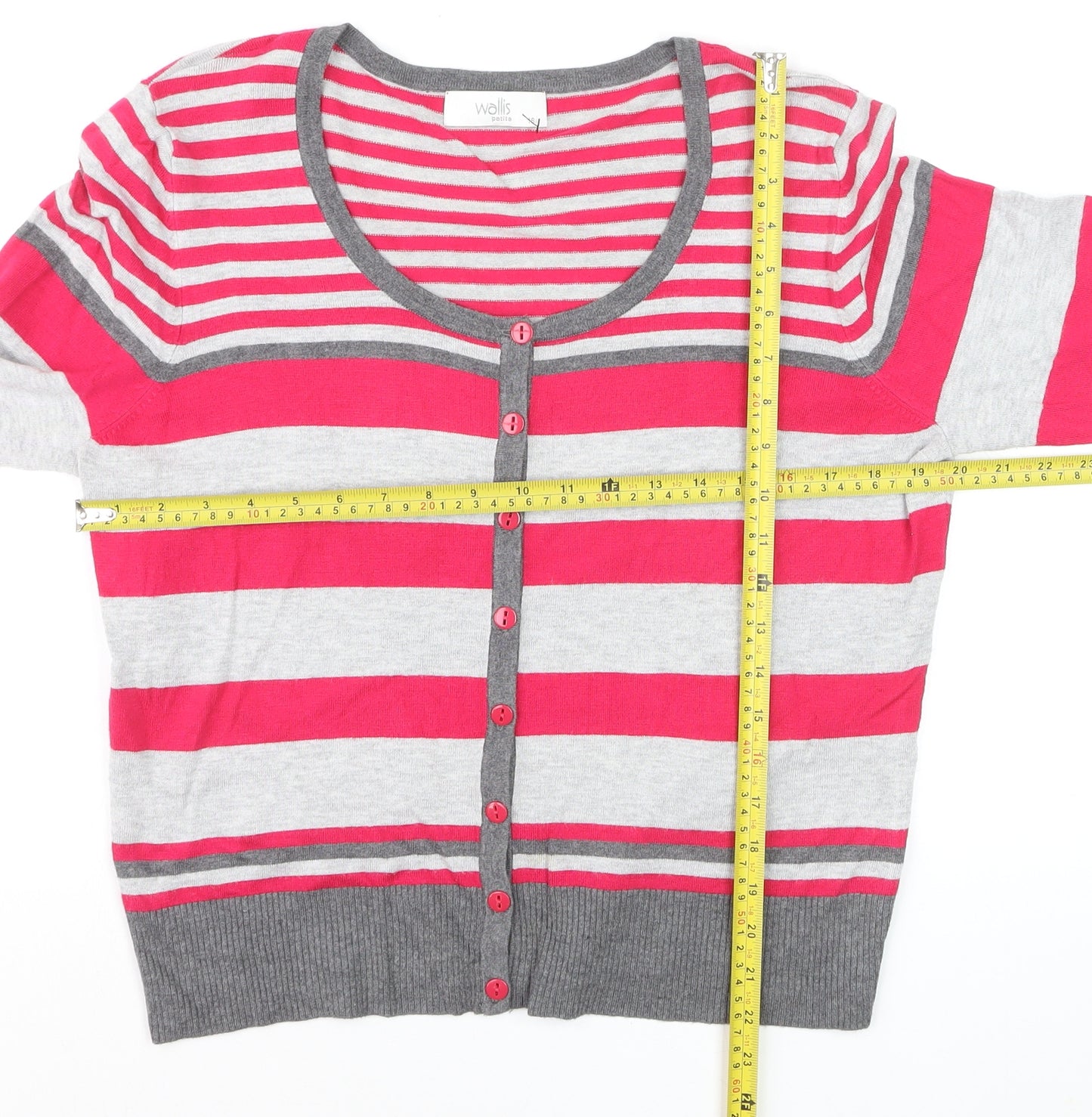 Wallis Petites Women’s Multicoloured Stripe 3/4 Sleeve Cardigan Size 8